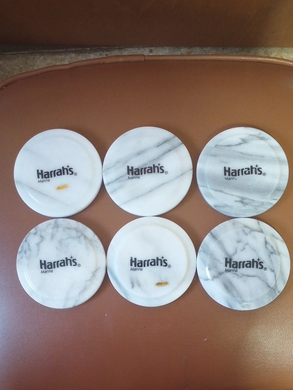 Vintage Collectible Marble & Cork 6 Coaster Set from Harrah's Marina